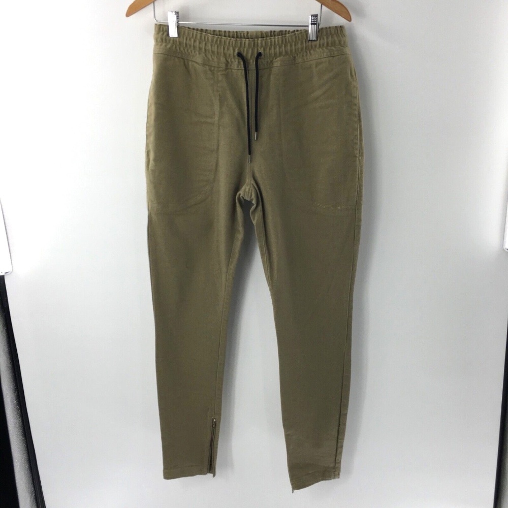 I Love Ugly Men Drawstring Pants Tapered Ankle Zip Olive Green Pockets Sz M